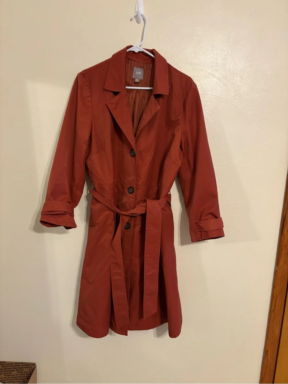 J. Jill XLP Petite Rust Belted Lightweight Trench Coat Cotton Blend